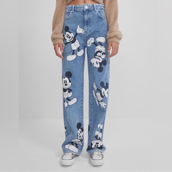 Bershka Denim - Bershka Denim Mickey Mouse Straight Leg Jeans Size 6 US